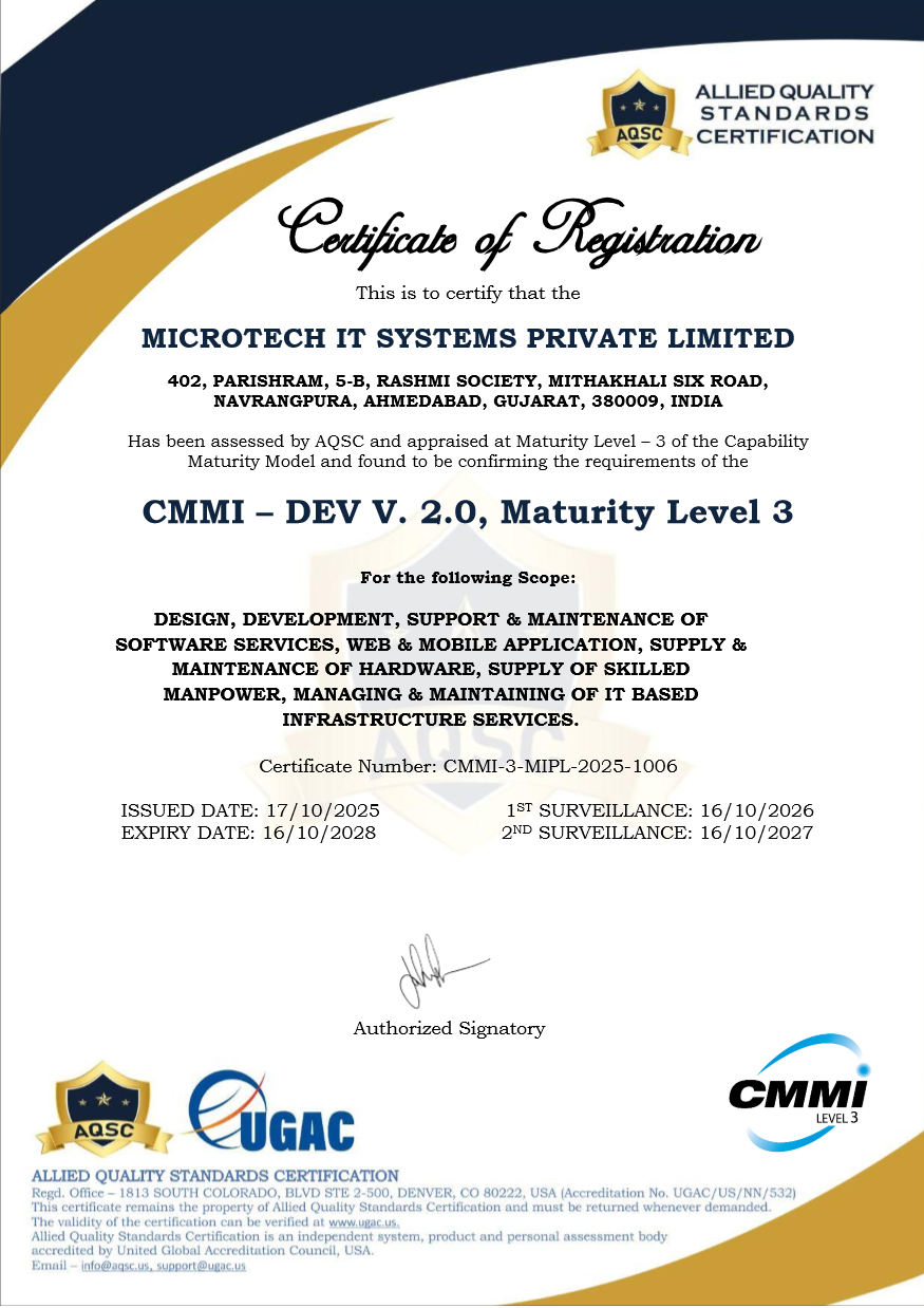 CMMI-DEV V2.0 Level 3 certificate preview